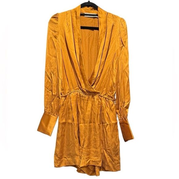 ZIMMERMANN Wrap-effect Silk-charmeuse Playsuit In Saffron (No Belt) Size 1 - Picture 2 of 6